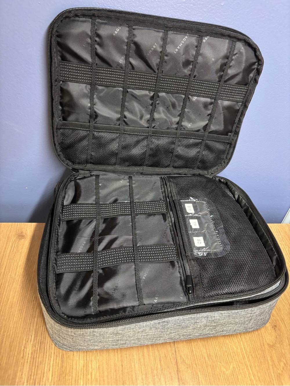 Black and Gray Tablet Accessory Organizer Case with Elastic Slots
